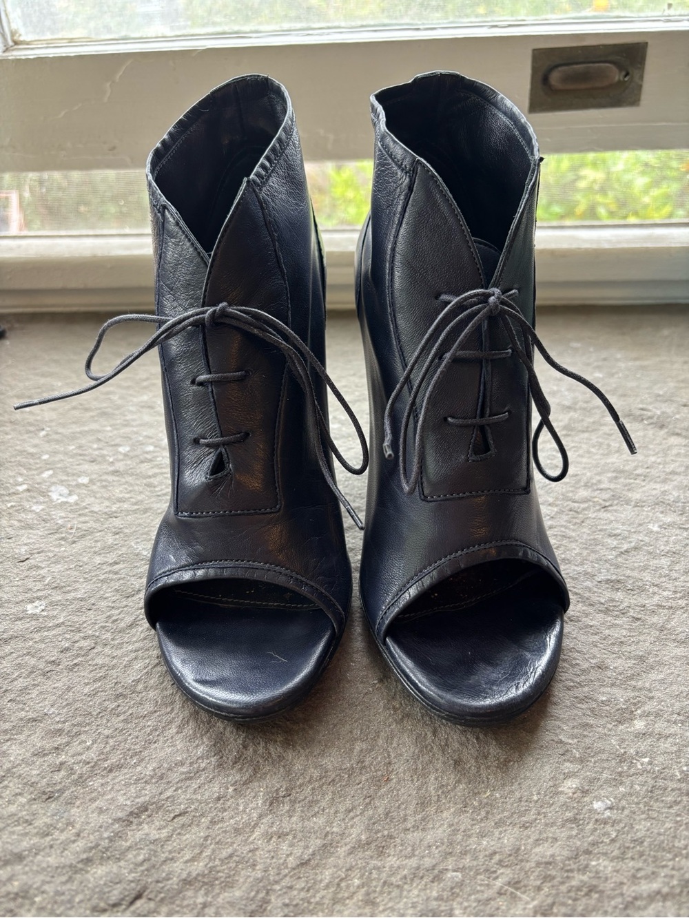 Jil Sander Leather Lace-Up Peep Toe High Heeled Booties